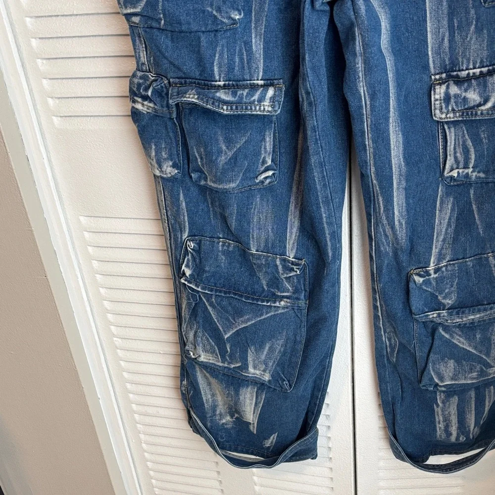 Loragal Denim Cargo Jumpsuit Strapless Wide Leg Y2K Utility NWT - Picture 5 of 16